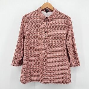 NEW Talbots Women XL Top 3/4 Sleeve Geometric Print Blouse‎ Collared Stretch